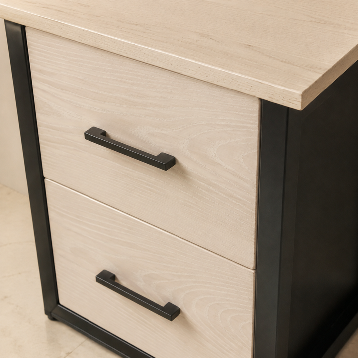 Hyde Park Oak Pedestal — whitewashed oak and black handle detail