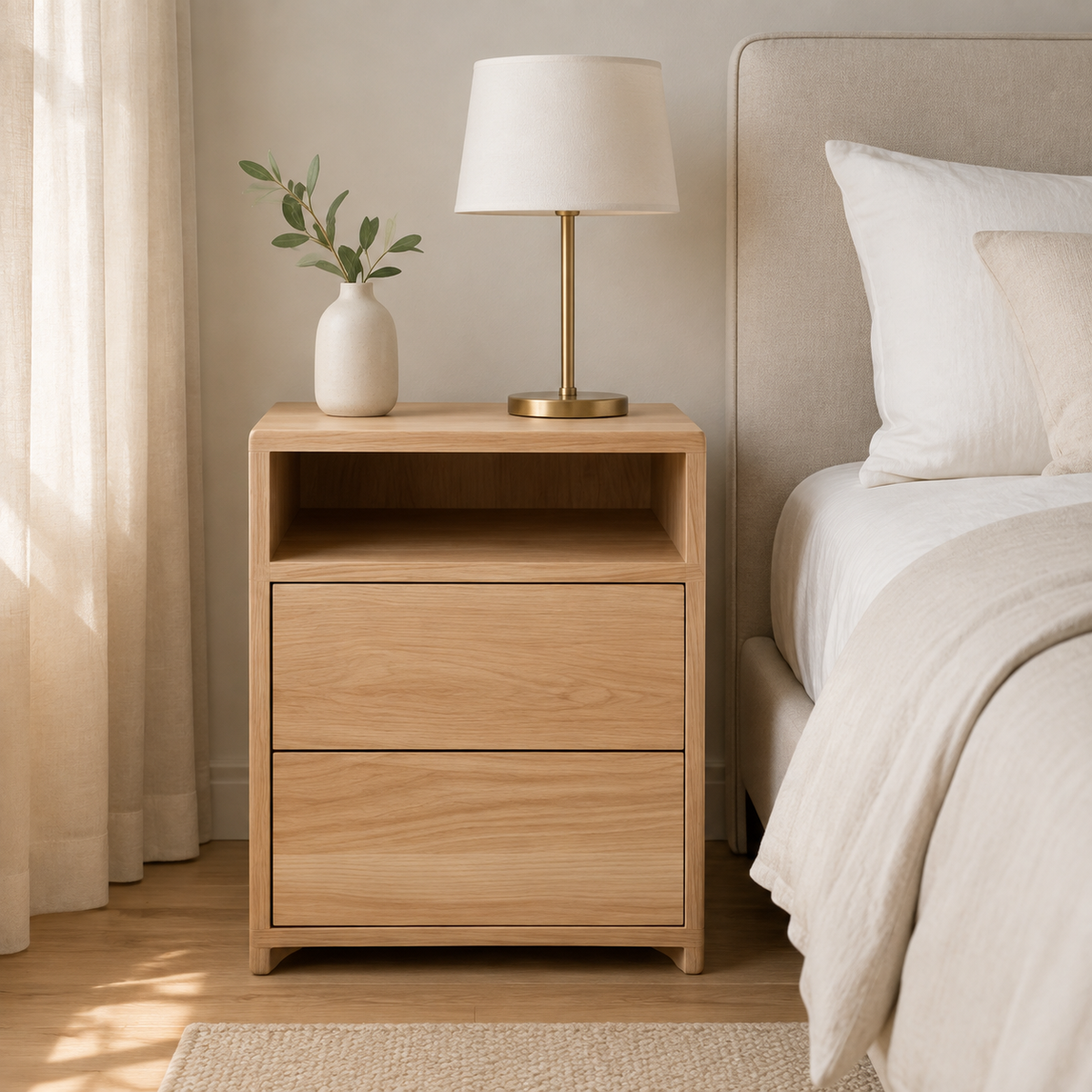 Karoi Oak Pedestal — luxury bedroom lifestyle