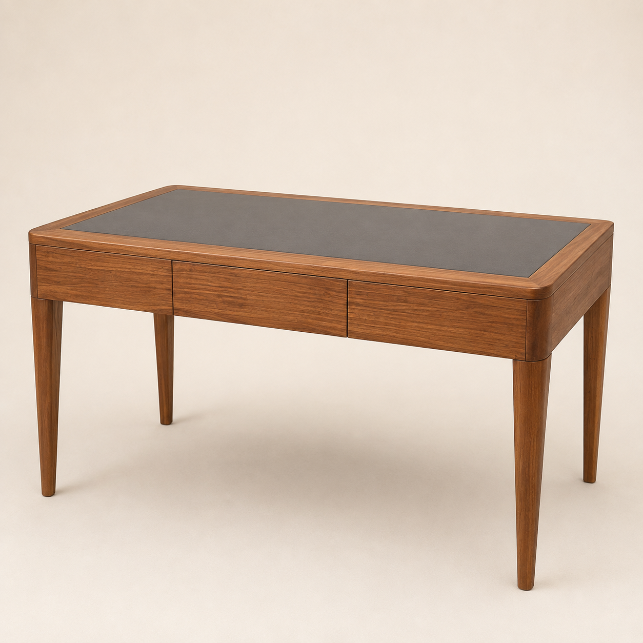 Kiaat Solid Office Desk with charcoal inset writing surface - main view