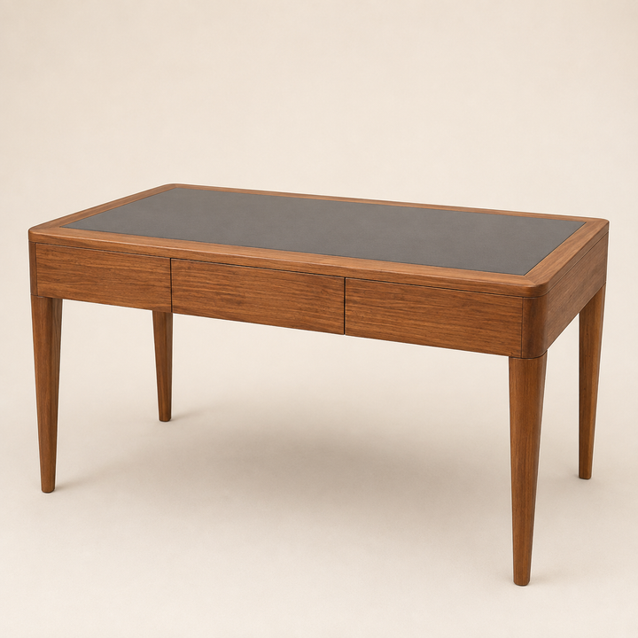 Kiaat Solid Office Desk with charcoal inset writing surface - main view