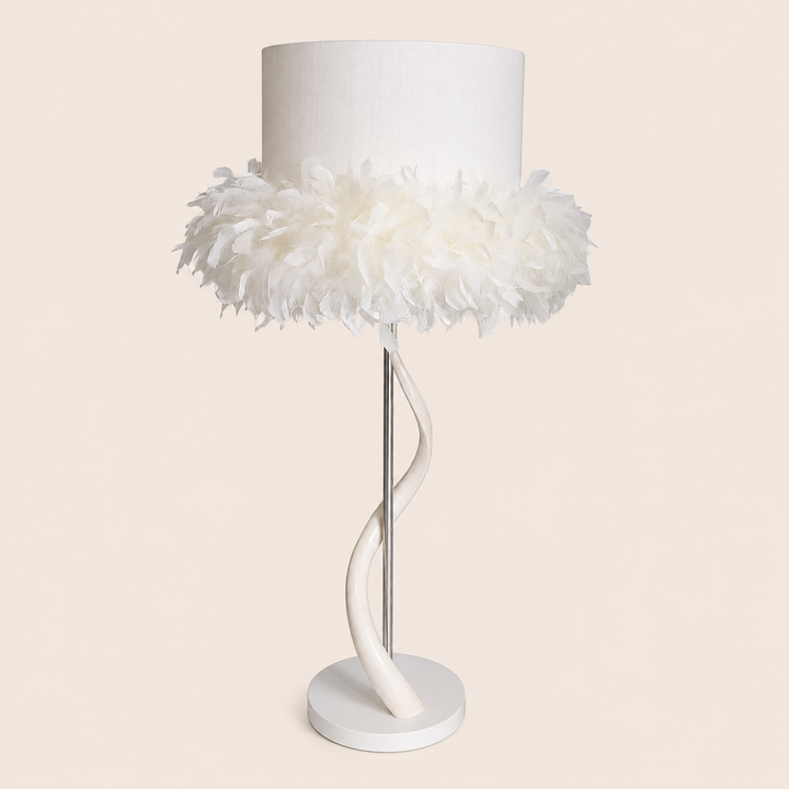 Kudu Inner Horn Lamp With Feather Boa Shade Large – catalogue view