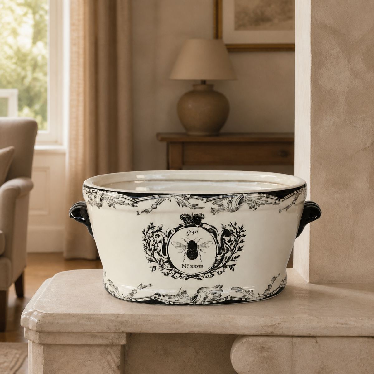 Large Black and White Bee Footbath in a luxury interior