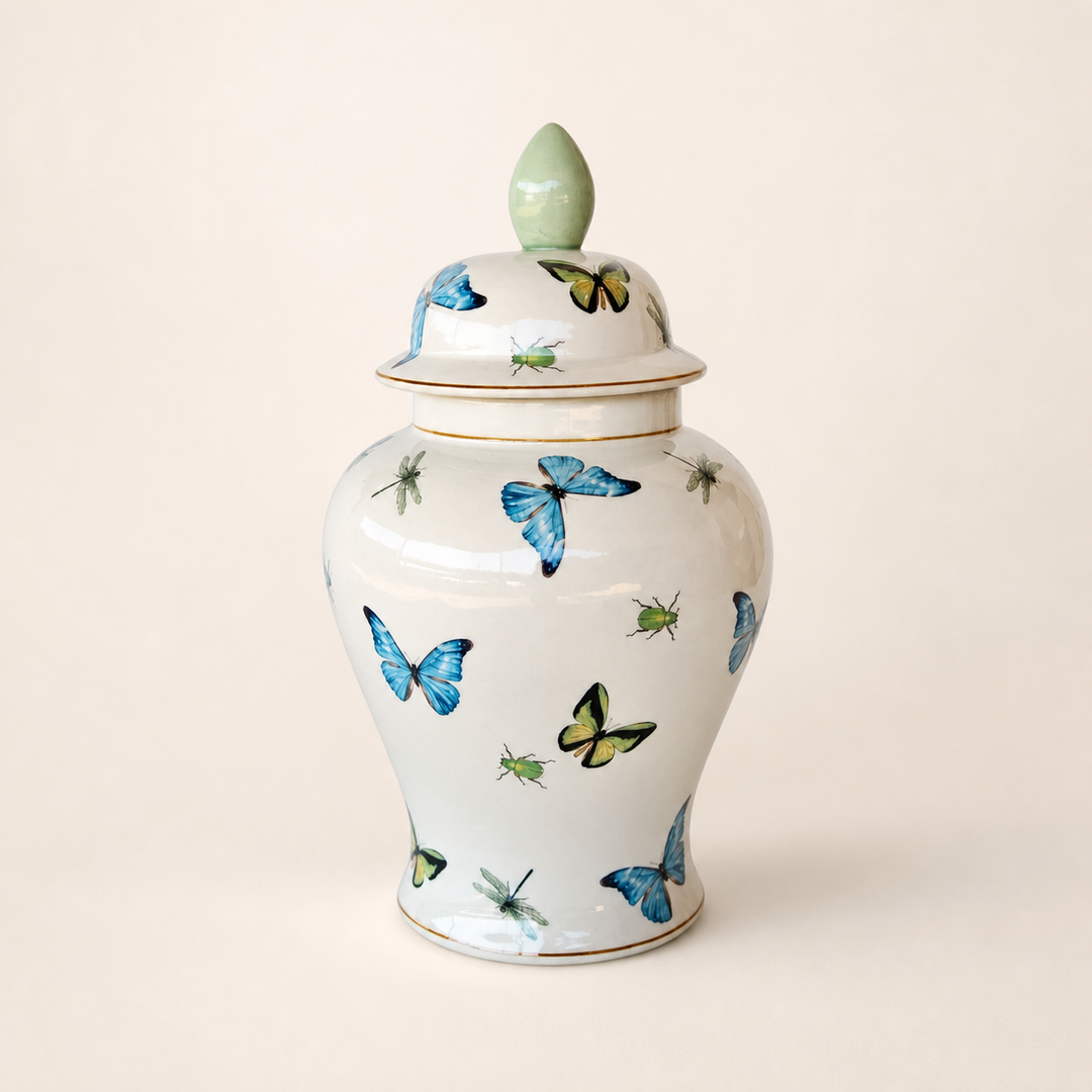 Large blue butterfly design ginger jar  41X22cm - catalogue