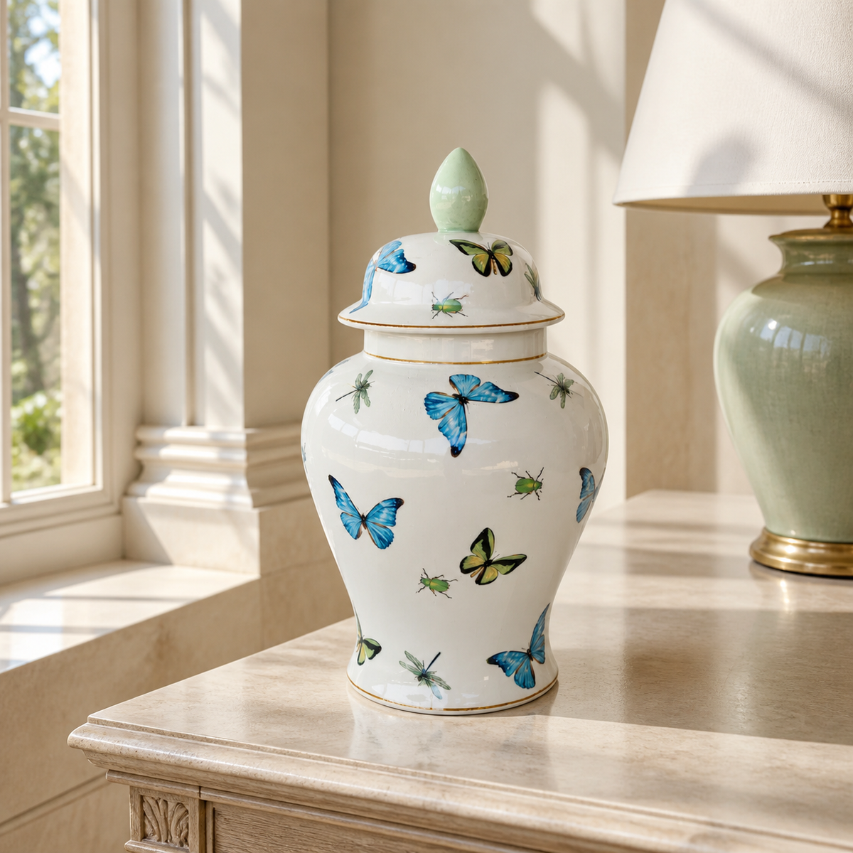 Large blue butterfly design ginger jar  41X22cm - luxury lifestyle