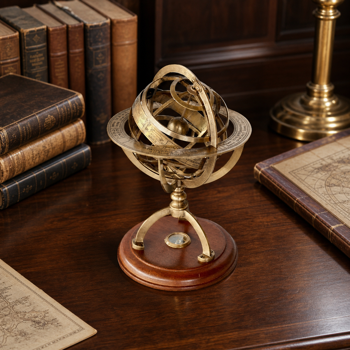 LARGE BRASS ARMILLARY STAR SIGN & COMPASS 27X18.5CM - luxury lifestyle