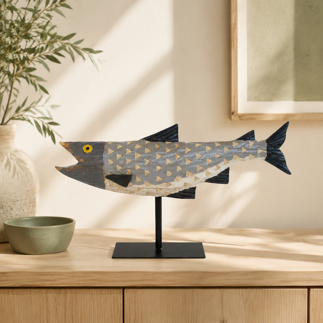 LARGE GREY FISH ON STAND 31X47CM lifestyle view