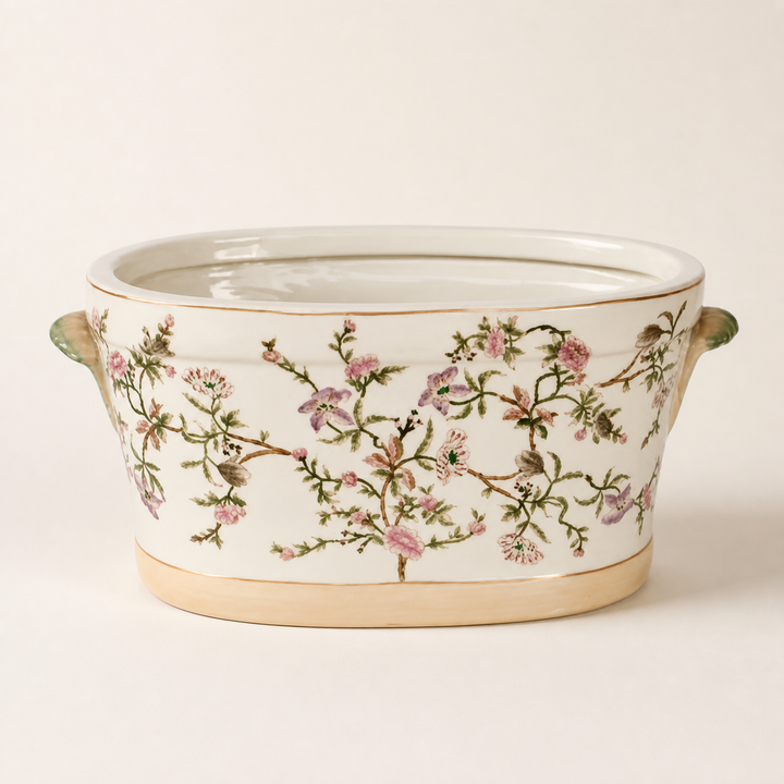 Large Pink Floral Footbath on warm ivory catalogue background