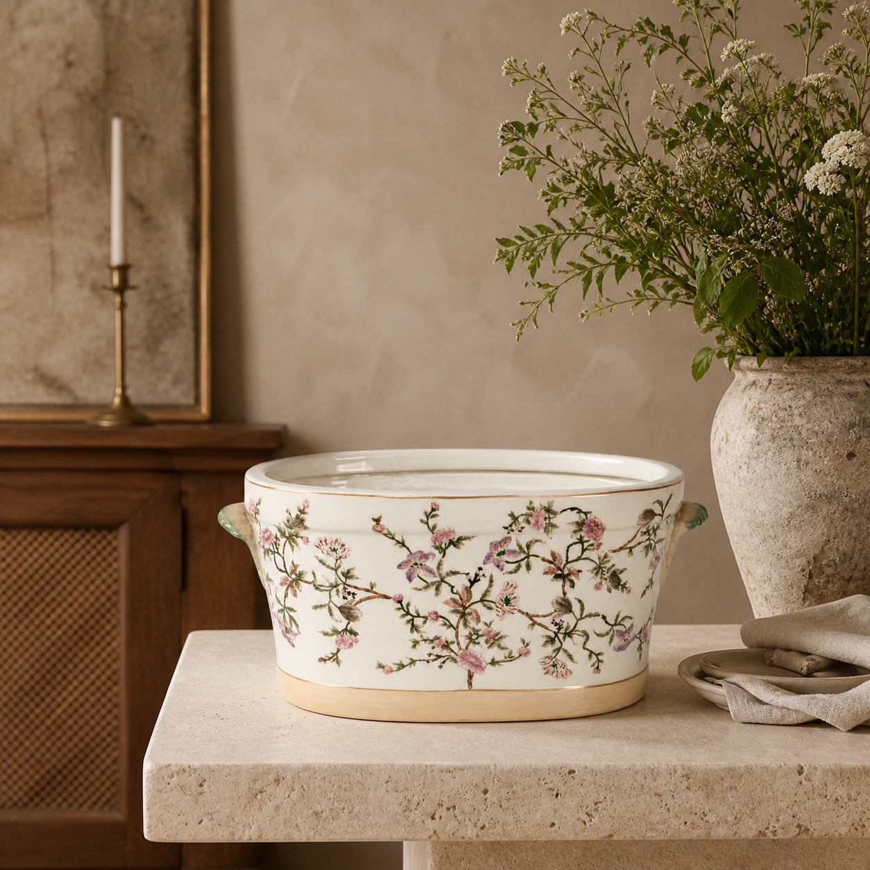 Large Pink Floral Footbath in a luxury interior