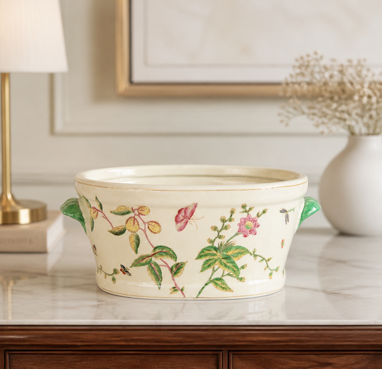 Large pink flower & butterfly foot bath — luxury lifestyle image