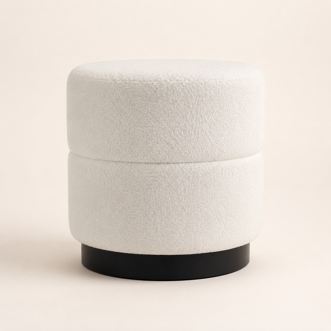 Light Cream Round Ottoman  43X40cm — side profile