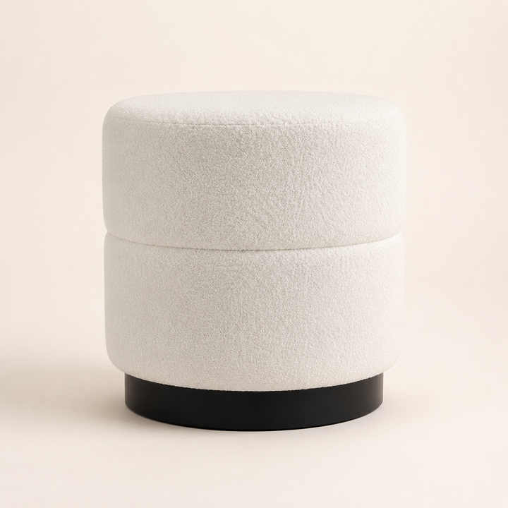 Light Cream Round Ottoman  43X40cm — side profile
