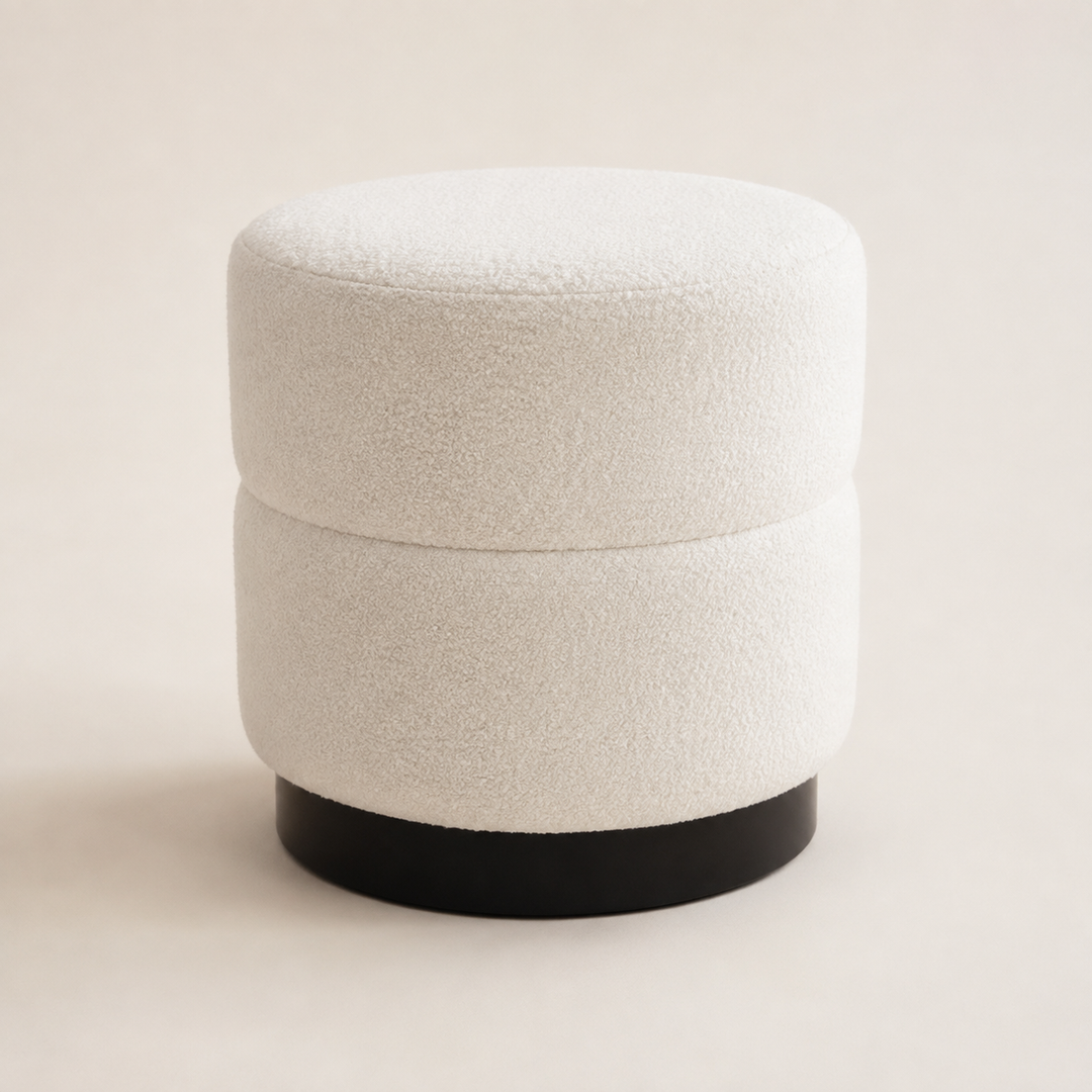 Light Cream Round Ottoman  43X40cm — rear angle