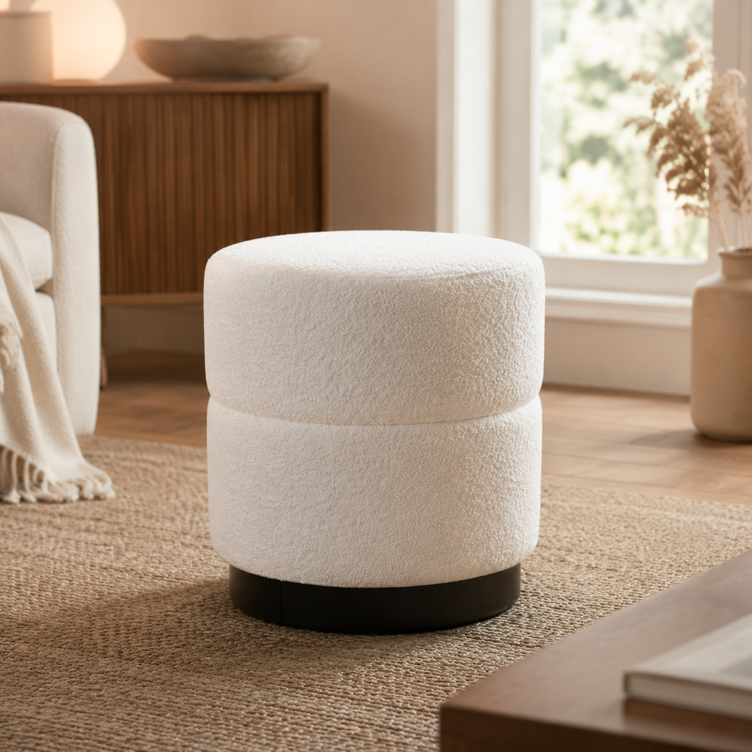 Light Cream Round Ottoman  43X40cm — luxury lifestyle