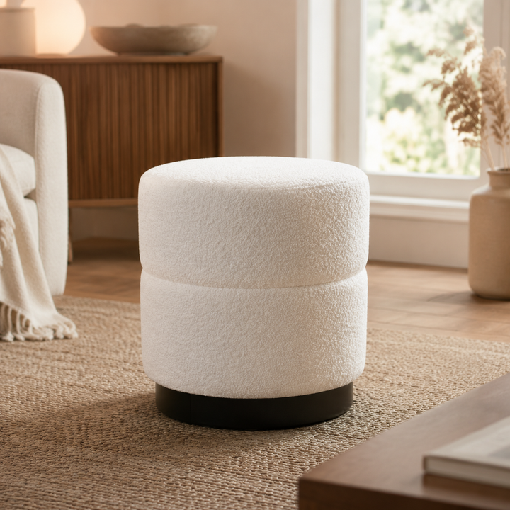 Light Cream Round Ottoman  43X40cm — luxury lifestyle