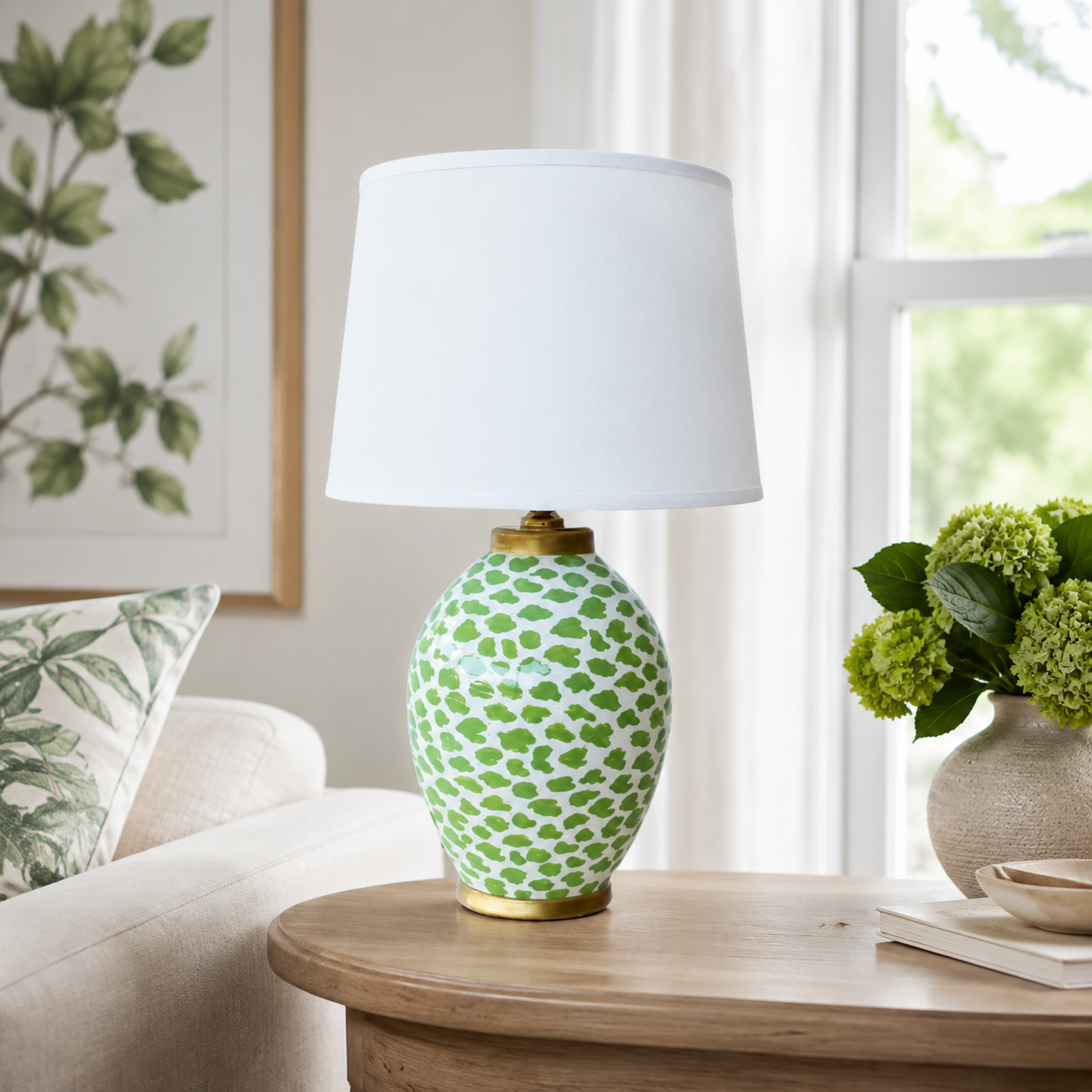 Lime Green & White Blob Lamp Base Off White Shade – lifestyle view
