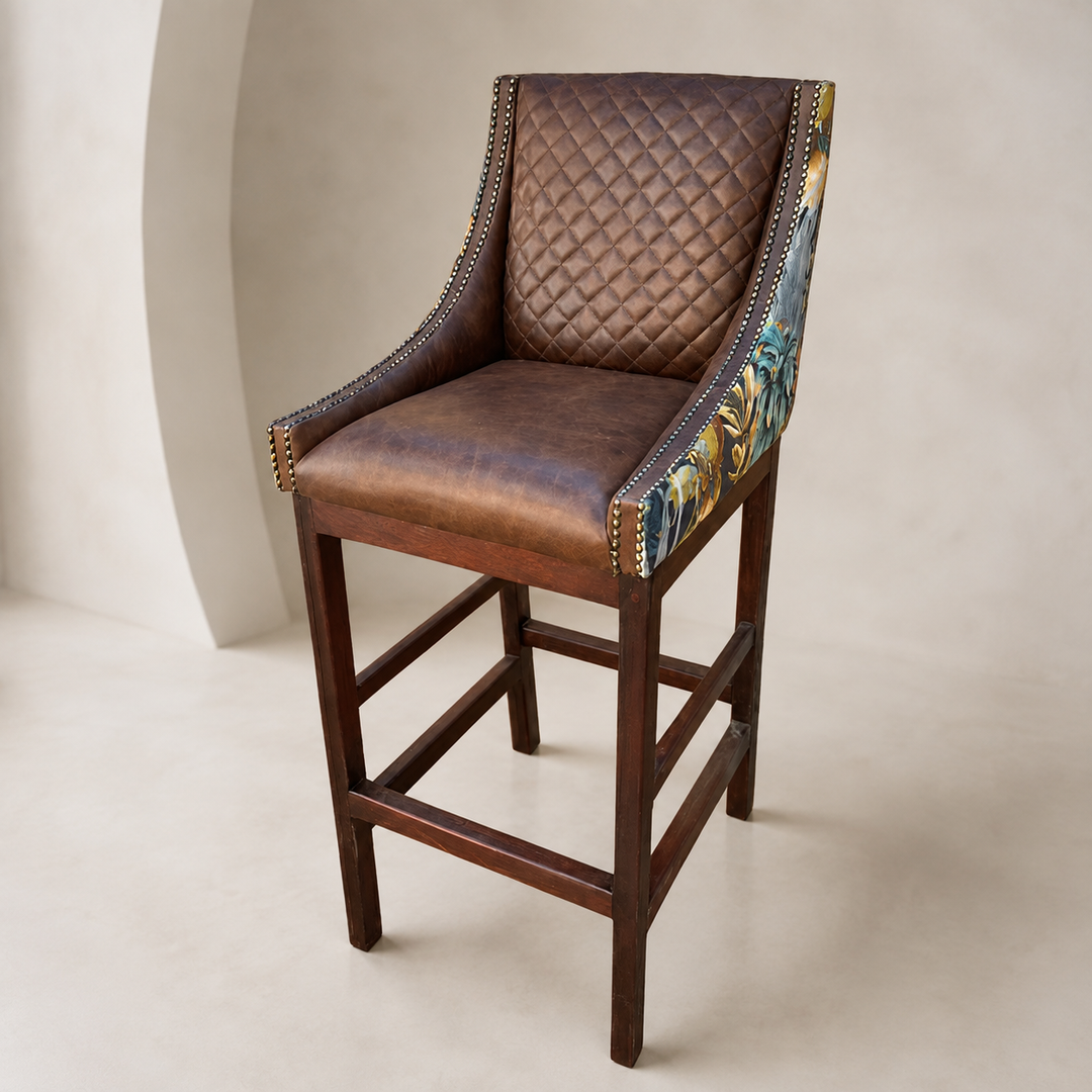 Lincon Modern Upholstered Stool Leather and Fabric - main product view