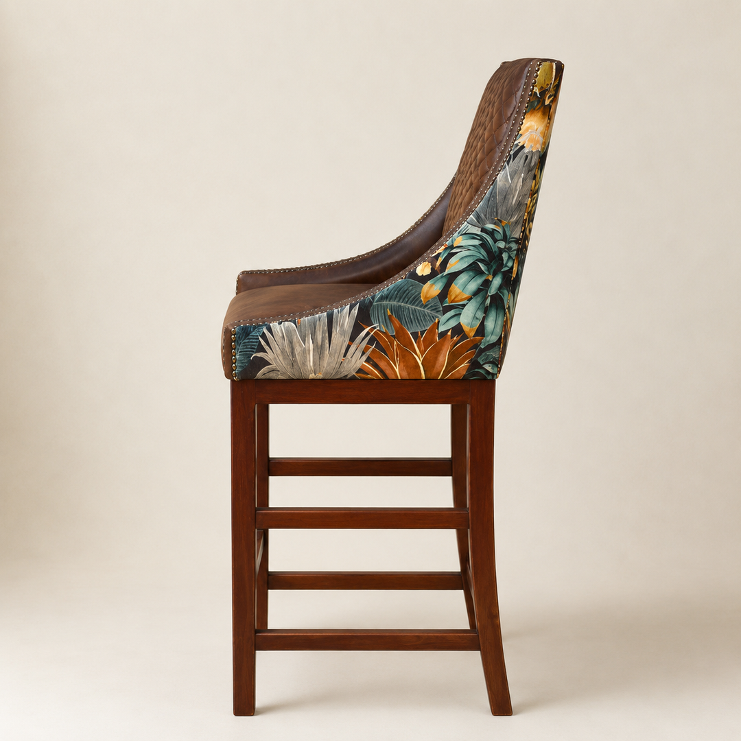Lincon Modern Upholstered Stool Leather and Fabric - side profile