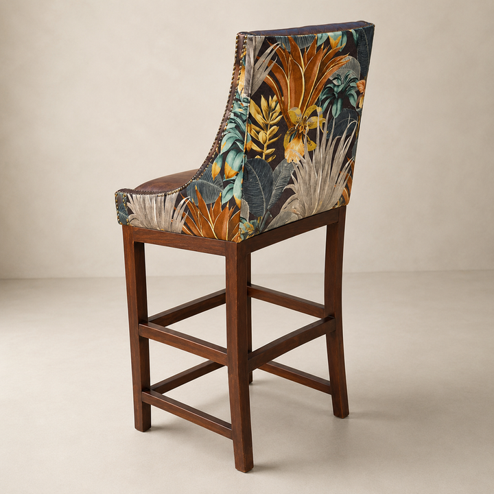Lincon Modern Upholstered Stool Leather and Fabric - rear angle