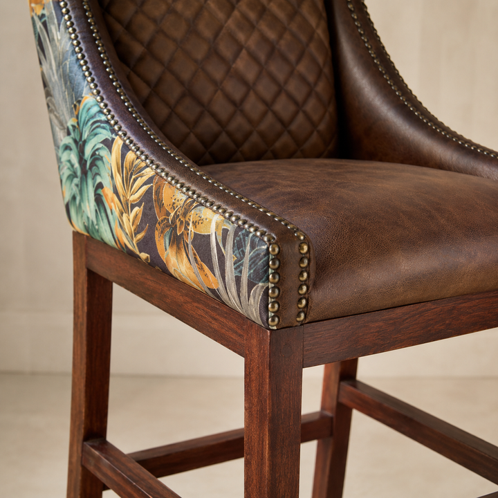 Lincon Modern Upholstered Stool Leather and Fabric - craftsmanship detail