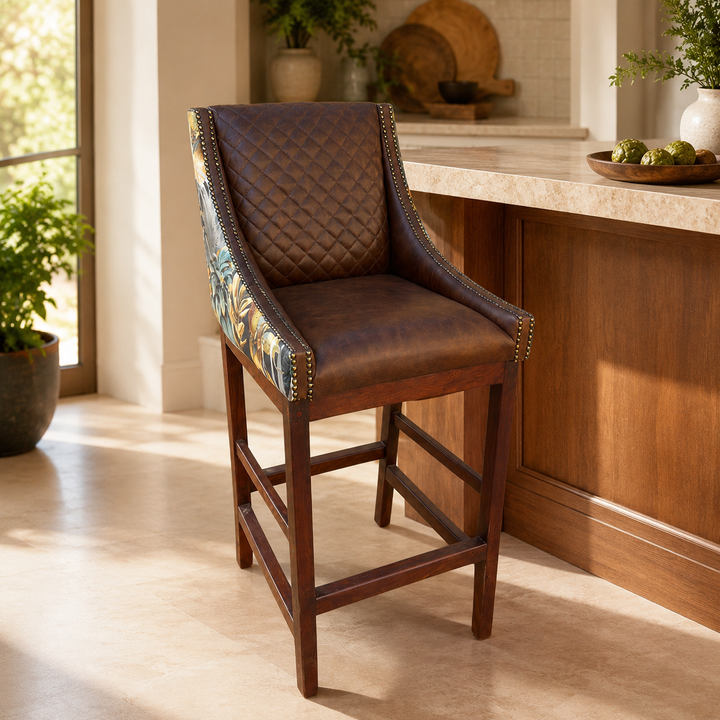 Lincon Modern Upholstered Stool Leather and Fabric - luxury lifestyle