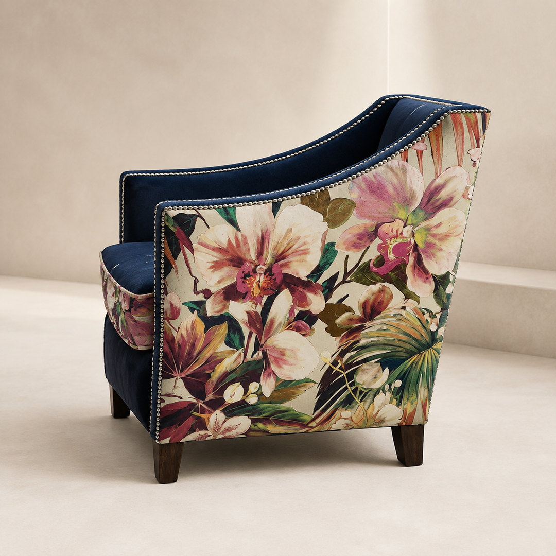 Low Back Studded Occasional Chair - side profile