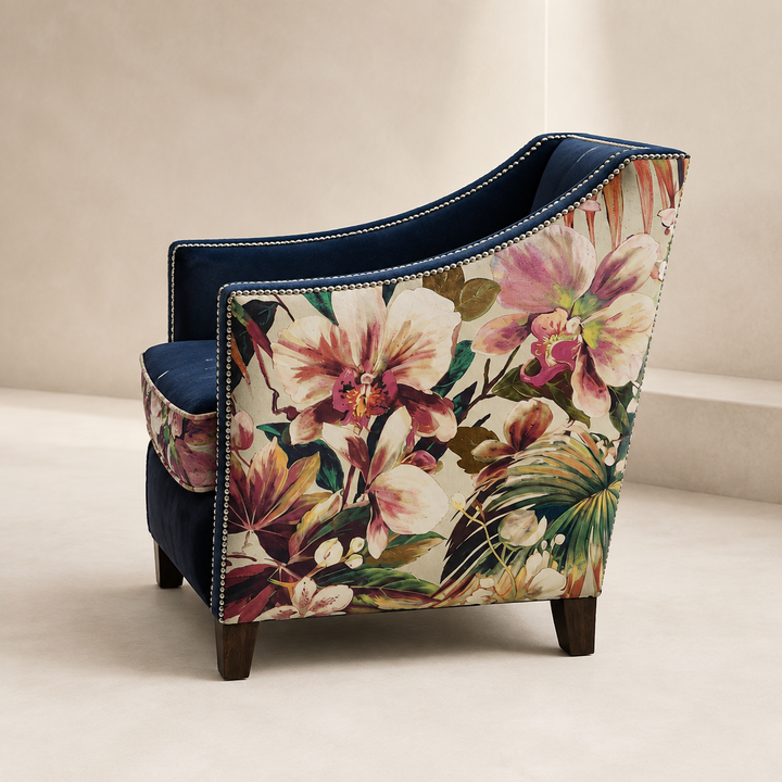 Low Back Studded Occasional Chair - side profile