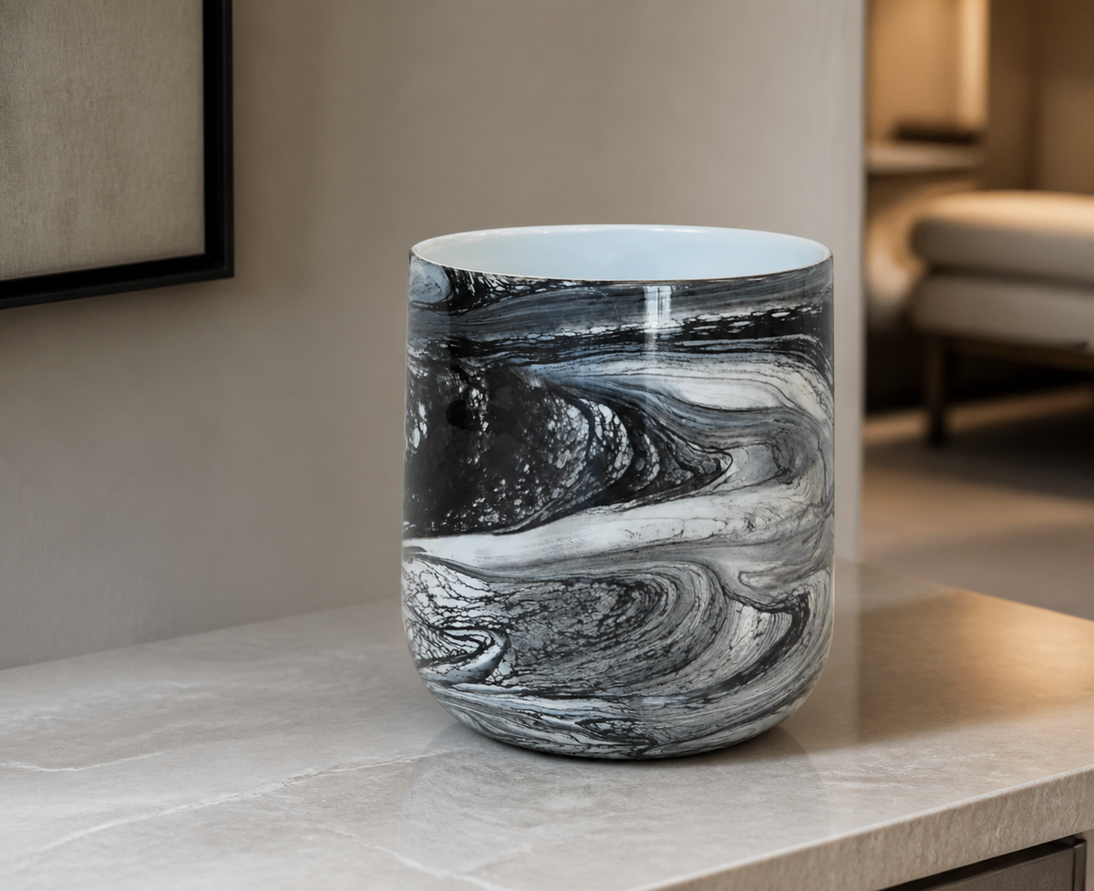 Lustre marble votive black large - luxury lifestyle