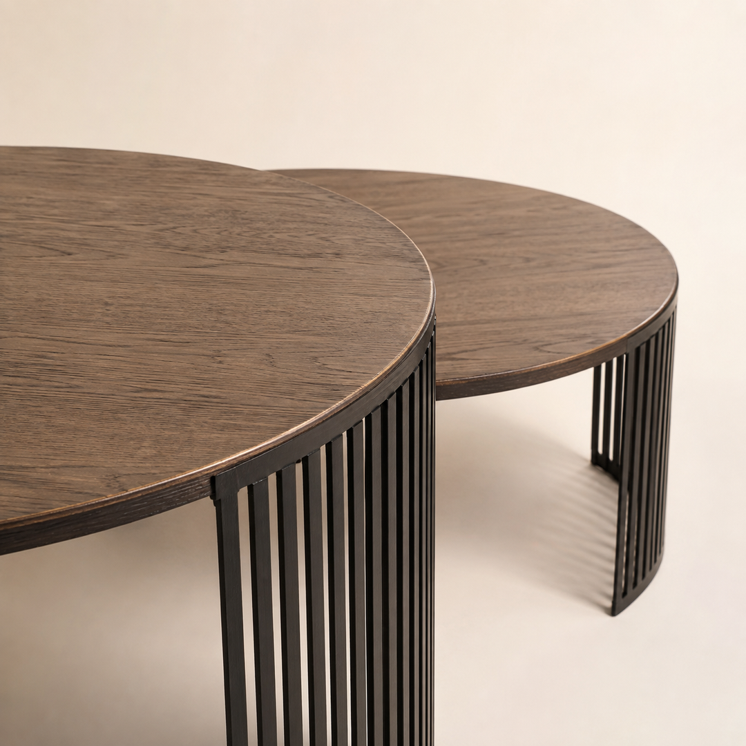 Madikwe Slatted Coffee Table Castle Brown Oak grain and slatted metal detail