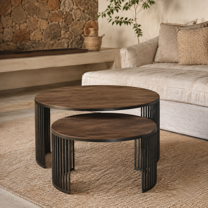 Madikwe Slatted Coffee Table nesting set in a refined South African interior