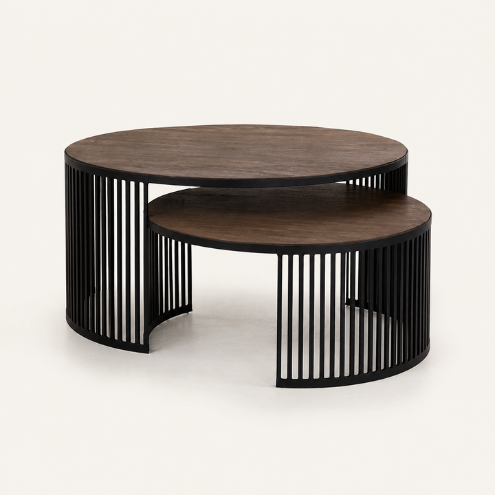 Madikwe Slatted Coffee Table nesting set in Oak Castle Brown - opposite view