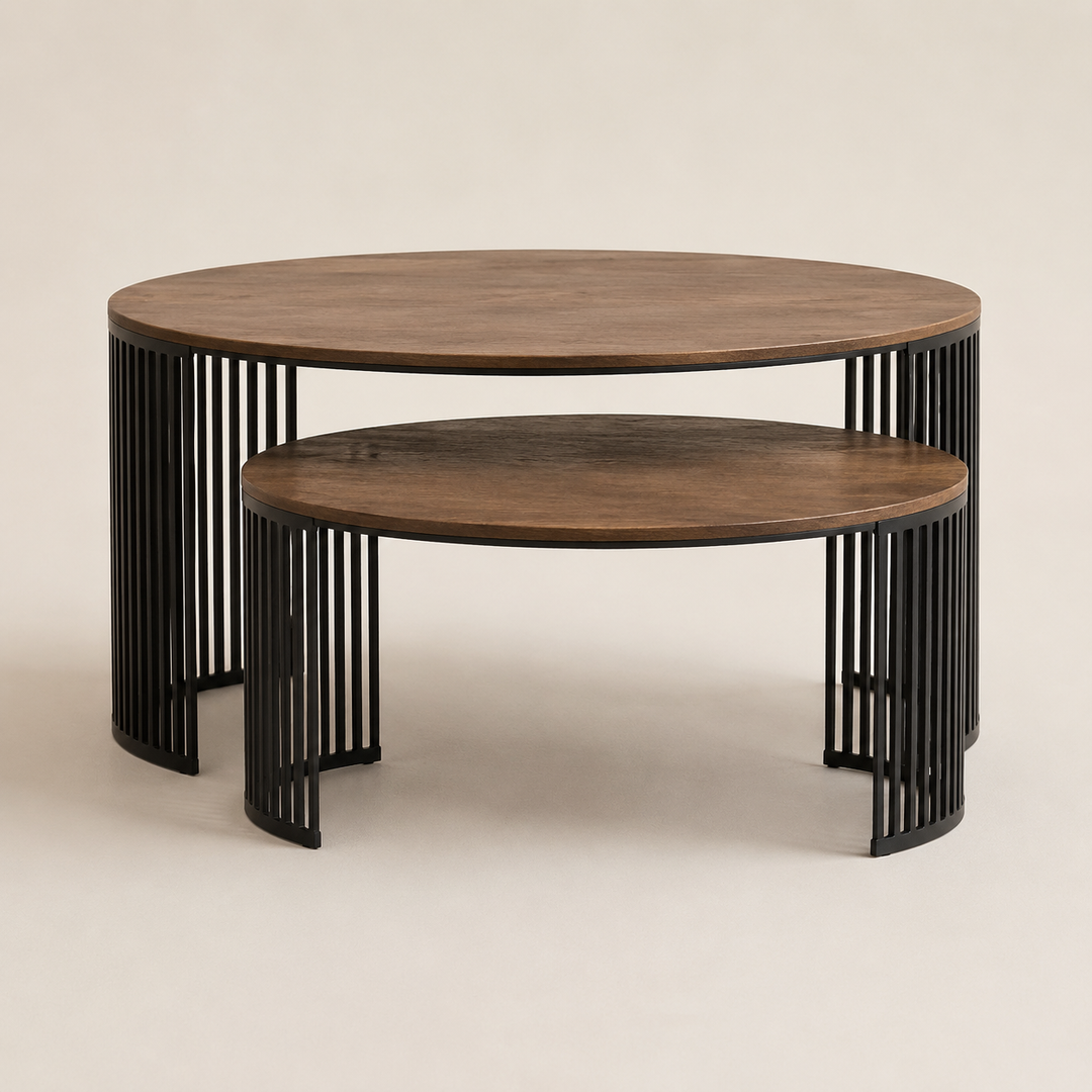 Madikwe Slatted Coffee Table nesting set in Oak Castle Brown - rear view