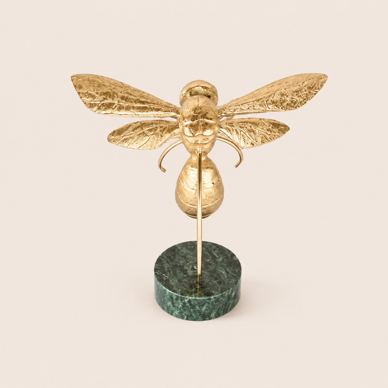 Medium gold bumblebee on dark green marble base – catalogue view