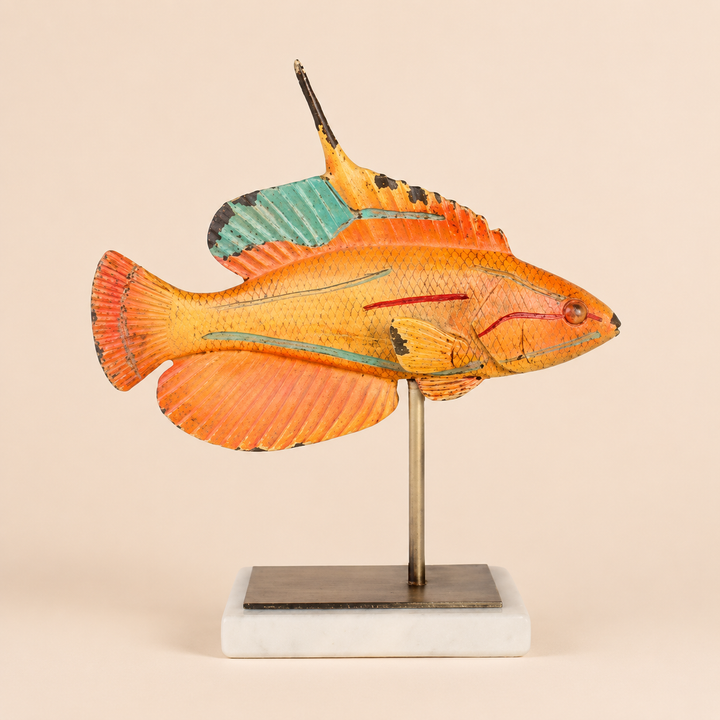 MEDIUM ORANGE FISH ON MARBLE BASE 27X25X8CM catalogue view