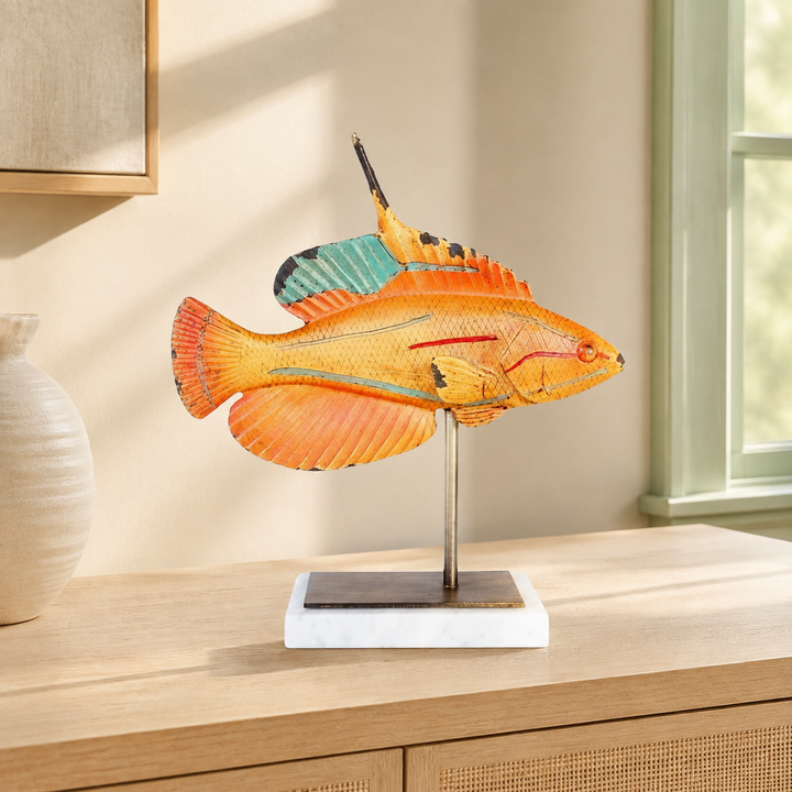 MEDIUM ORANGE FISH ON MARBLE BASE 27X25X8CM lifestyle view