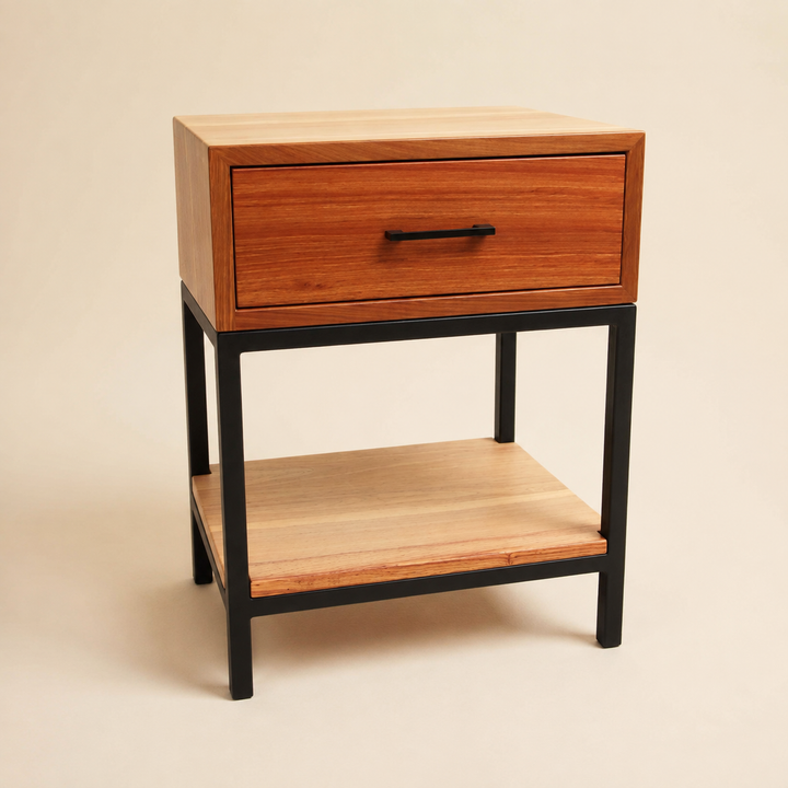 Metal Leg Kiaat Pedestal — opposite three-quarter view