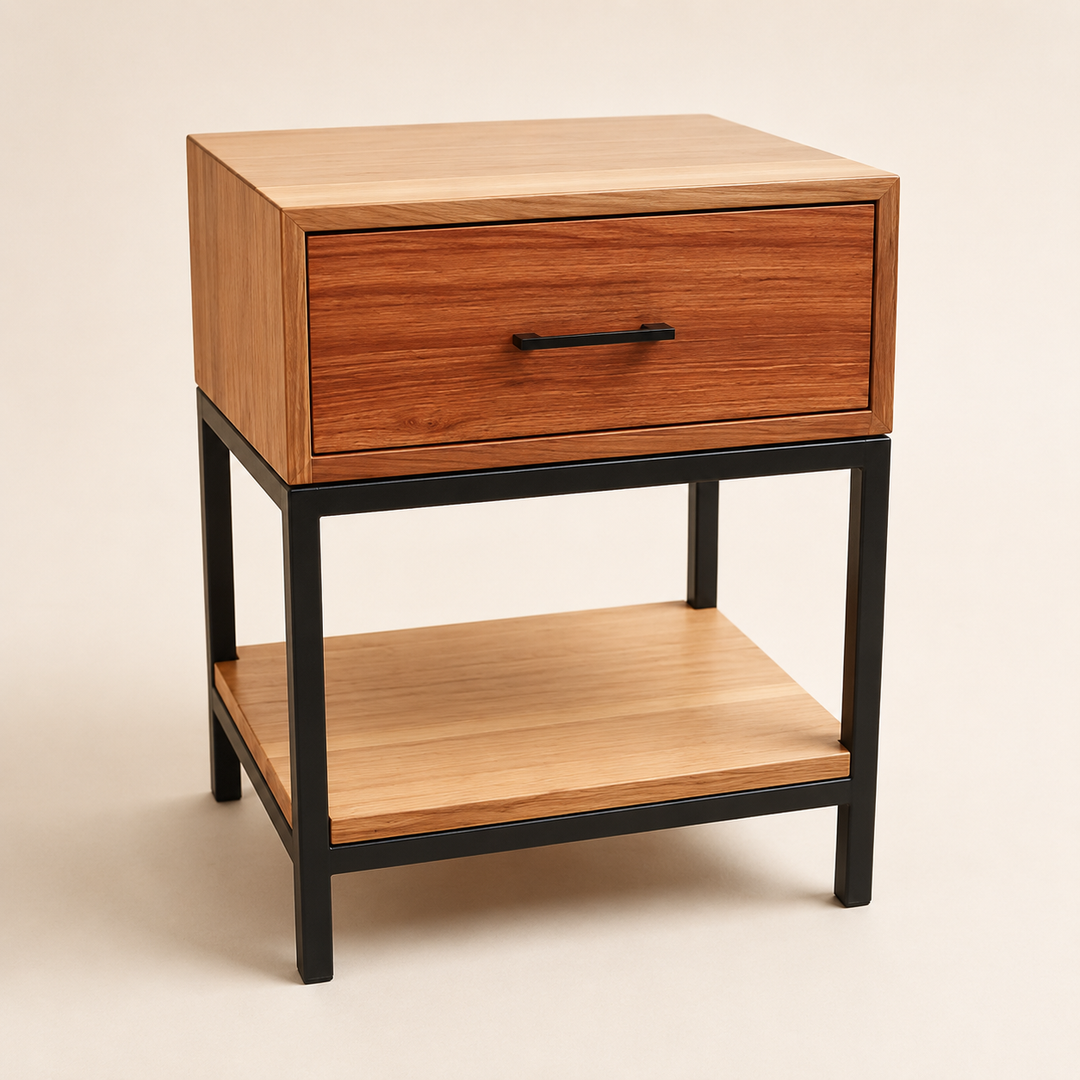 Metal Leg Kiaat Pedestal — craftsmanship detail