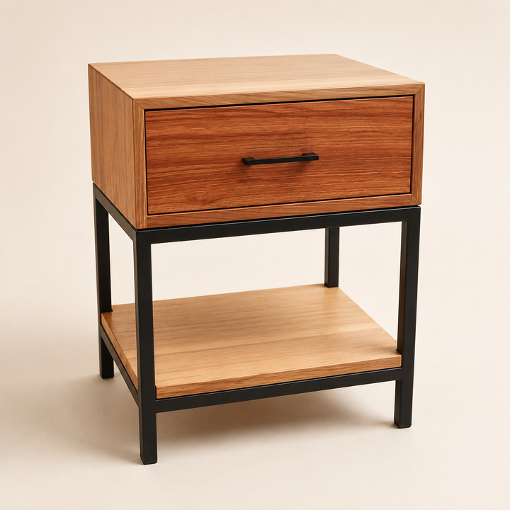 Metal Leg Kiaat Pedestal — craftsmanship detail
