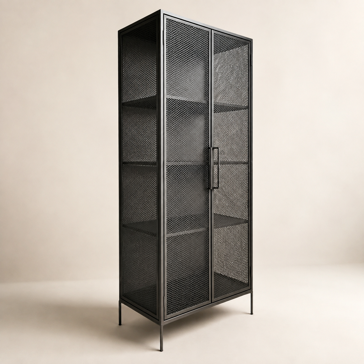Metal mesh wire cabinet in matt black, 800 x 400 x 2100 mm
