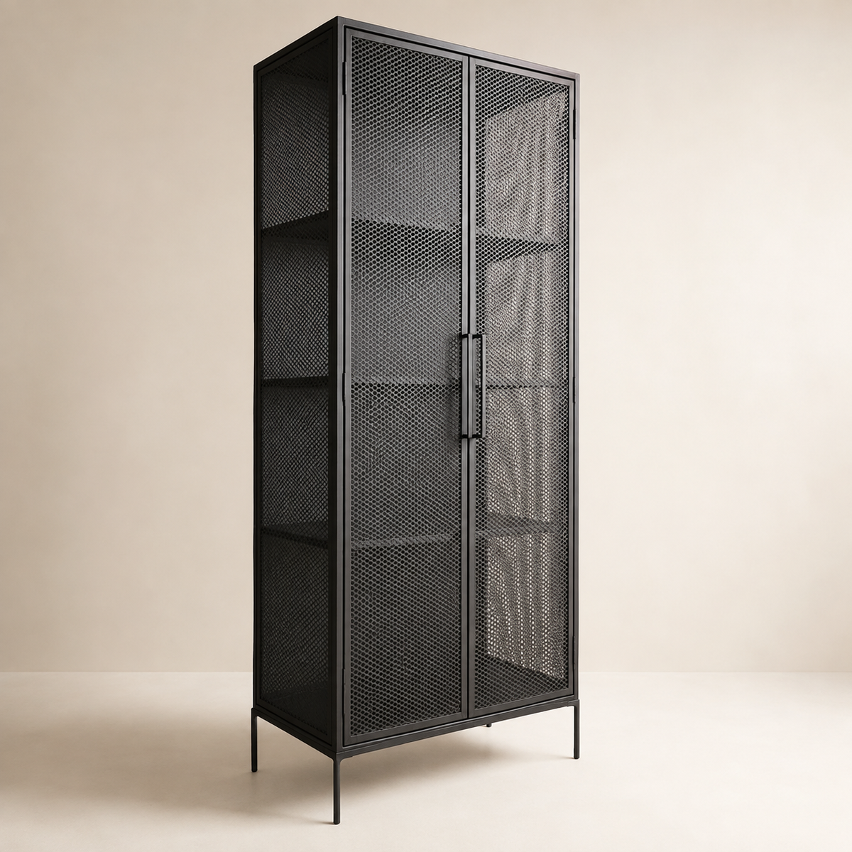 Metal Mash Wire Cabinet 800L X 400D X 2100H - opposite three-quarter view