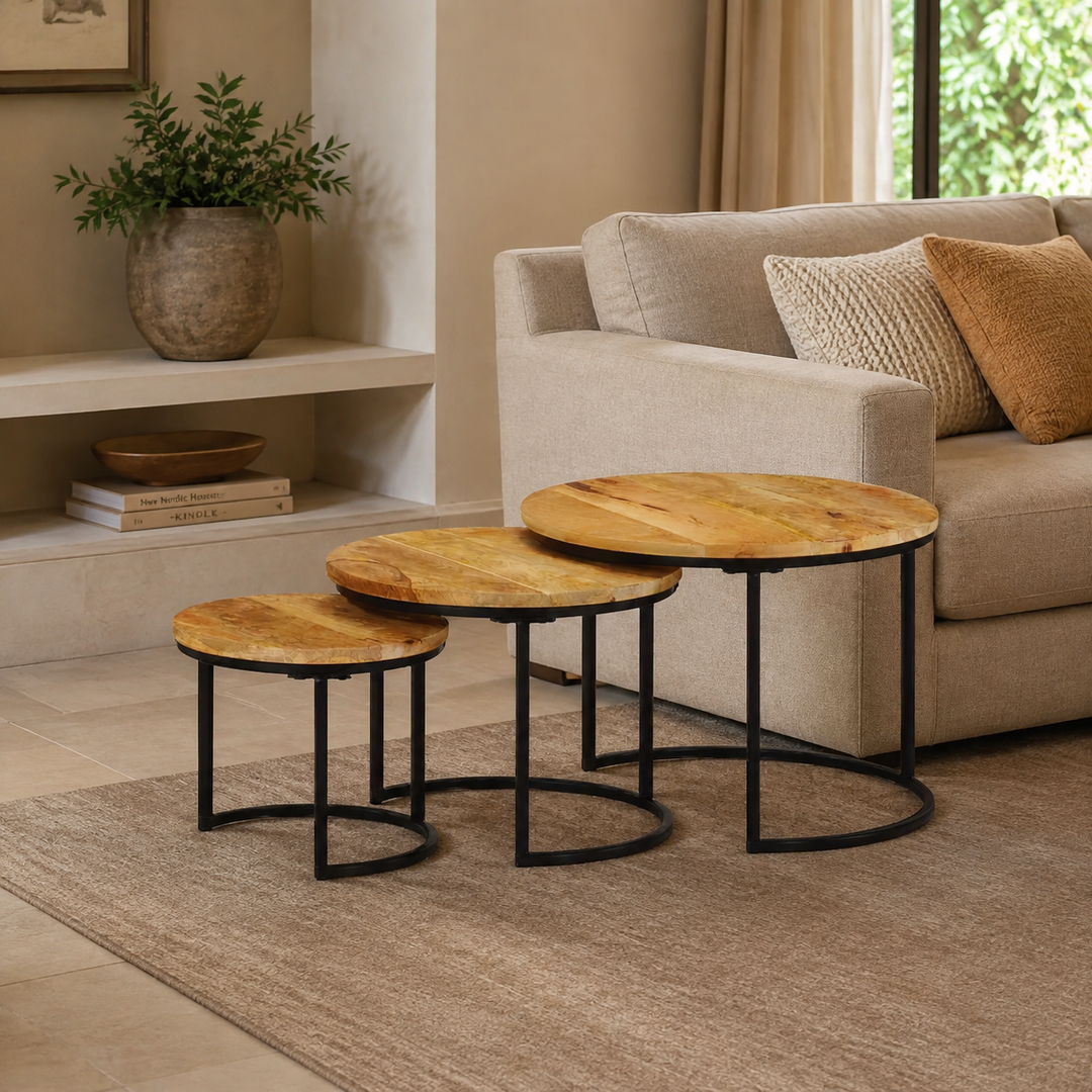 Metal Nesting Table Stand Set of 3 in a refined South African interior