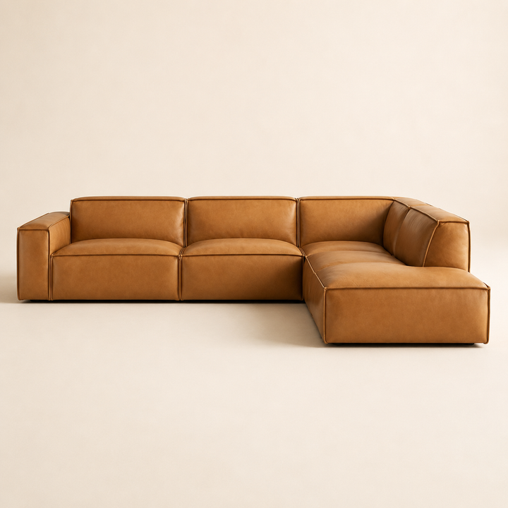 Modern Bespoke Corner Couch 3300x2500mm in cognac leather - main view
