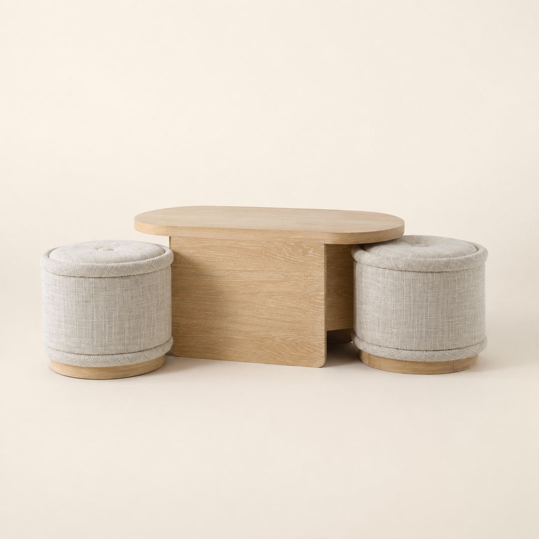 Modern Oak Coffee Table With Ottomans — main product view