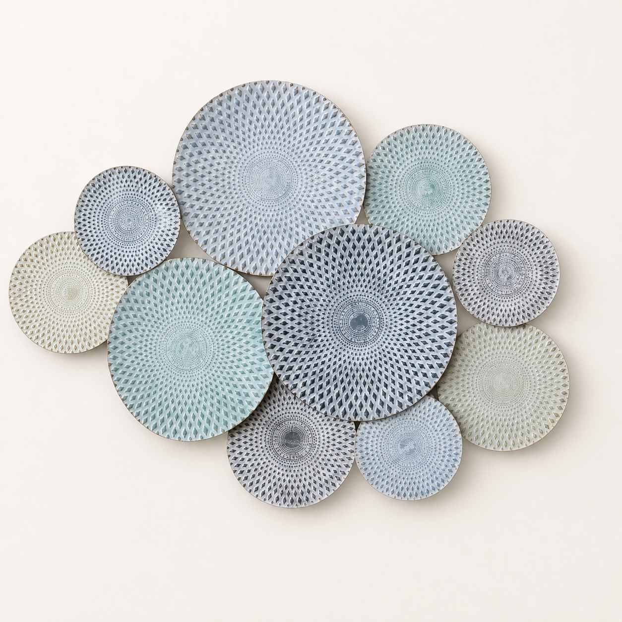 Multi colour metal plates wall decor 70x97cm catalogue image