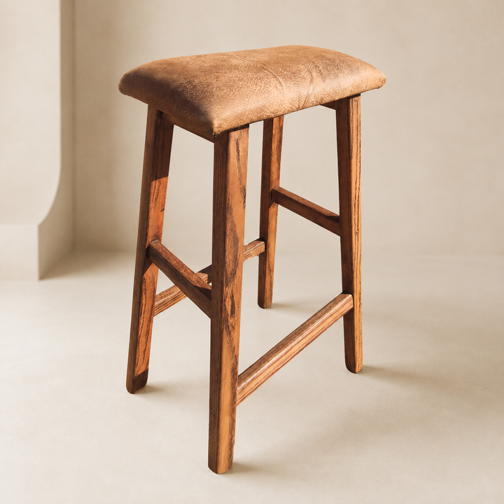 Nashville  Red Oak Bar Stool With Leather Seating - main product view