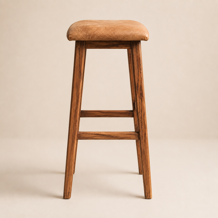 Nashville  Red Oak Bar Stool With Leather Seating - side profile