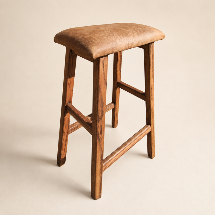 Nashville  Red Oak Bar Stool With Leather Seating - rear angle