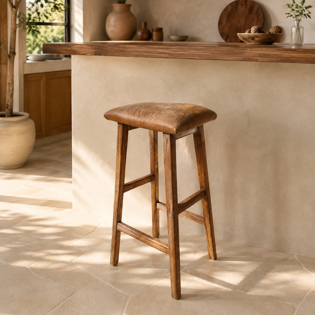 Nashville  Red Oak Bar Stool With Leather Seating - luxury lifestyle