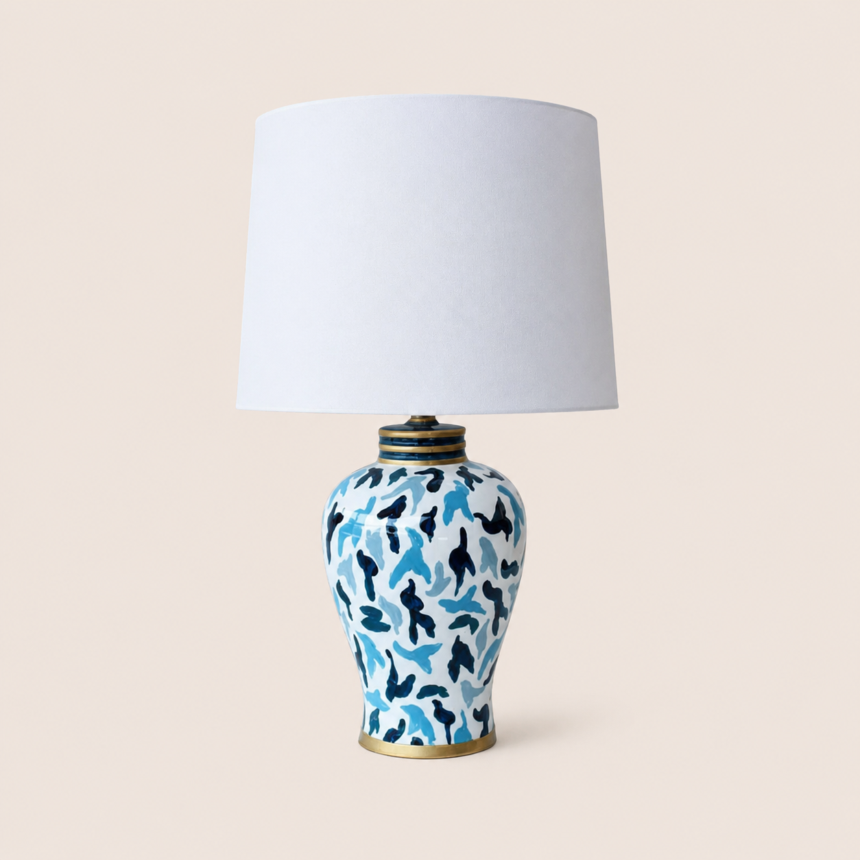 Navy & Blue Design Lamp Base Off White Shade 65x41cm – catalogue view