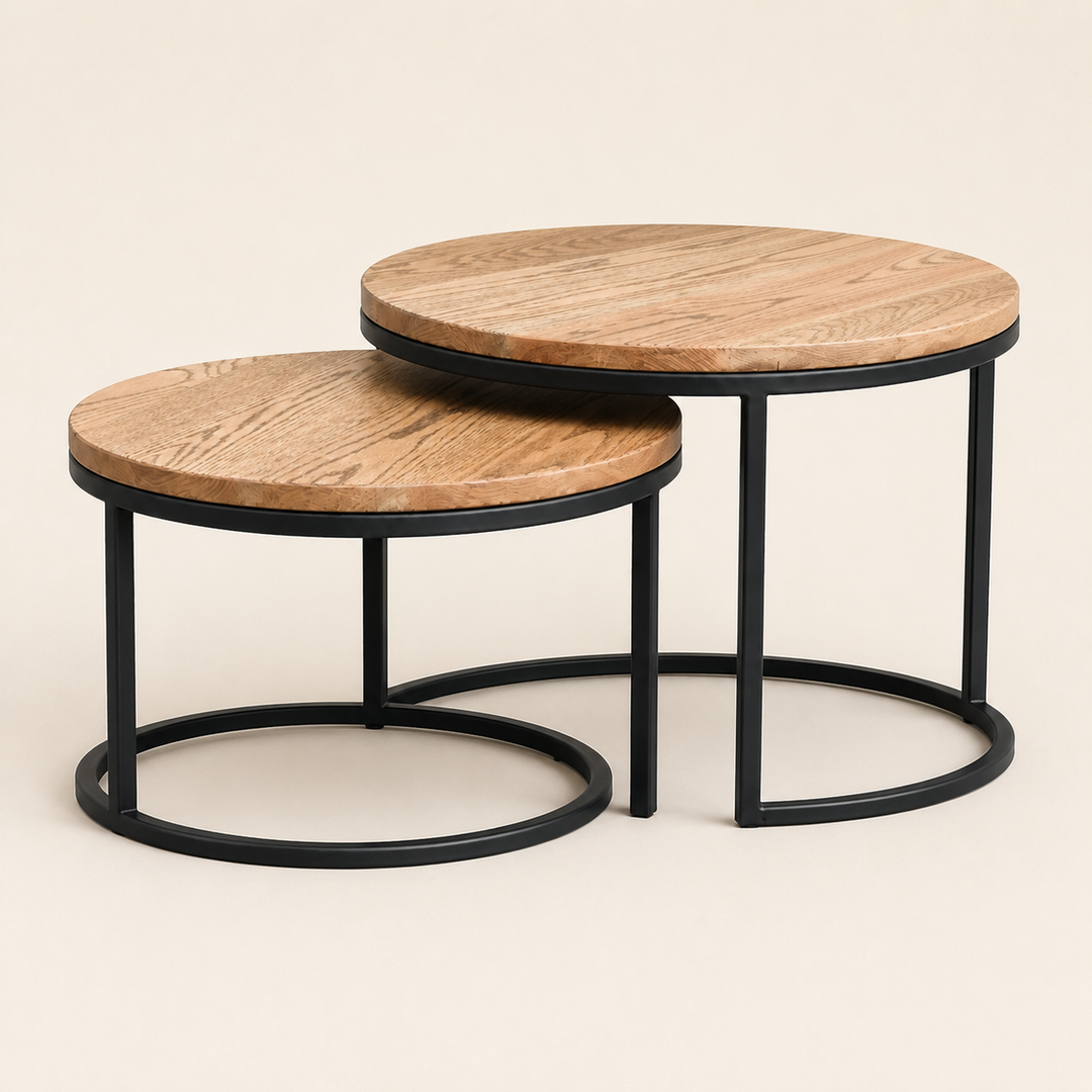 Nesting Round Coffee Table Red Oak Set — side profile
