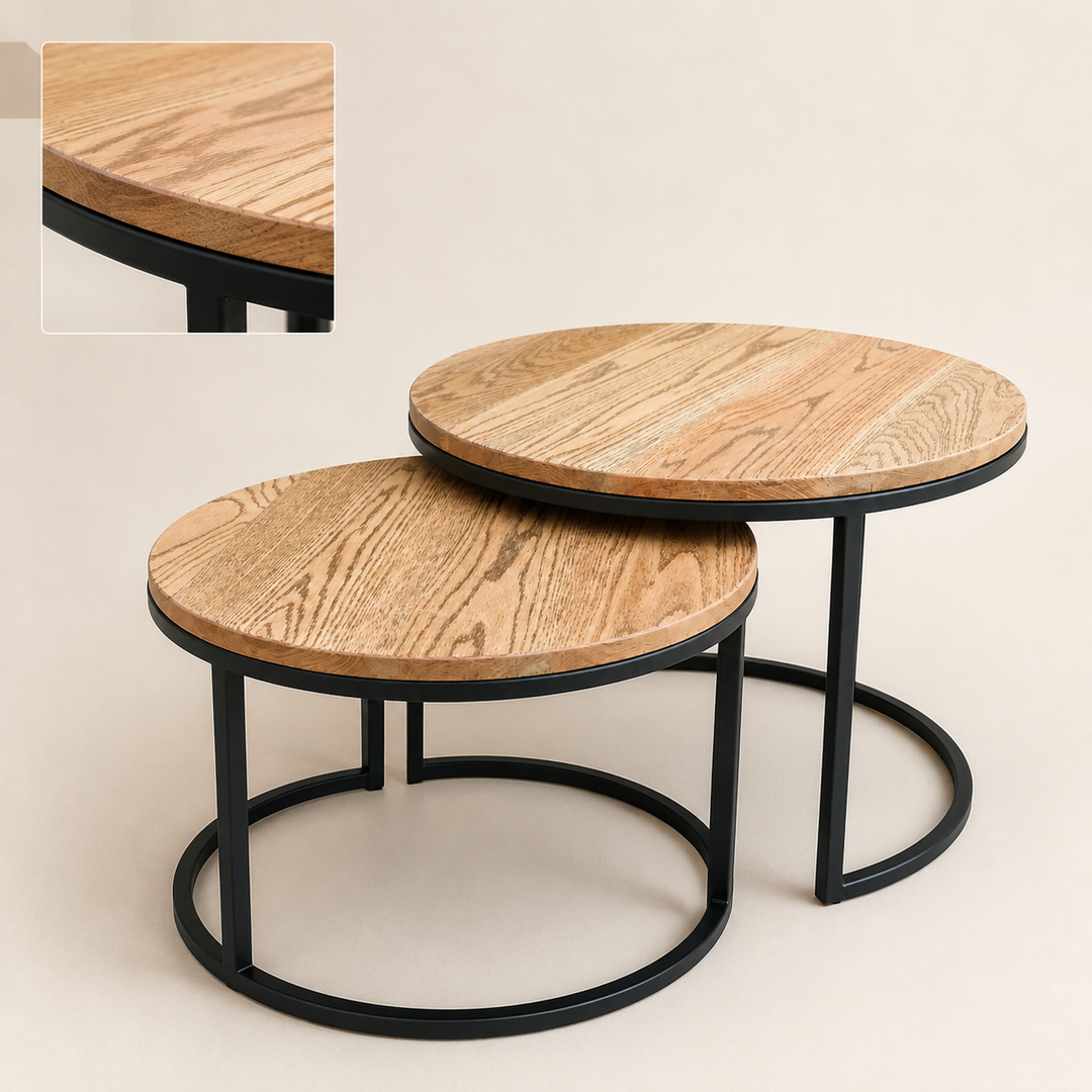 Nesting Round Coffee Table Red Oak Set — craftsmanship detail